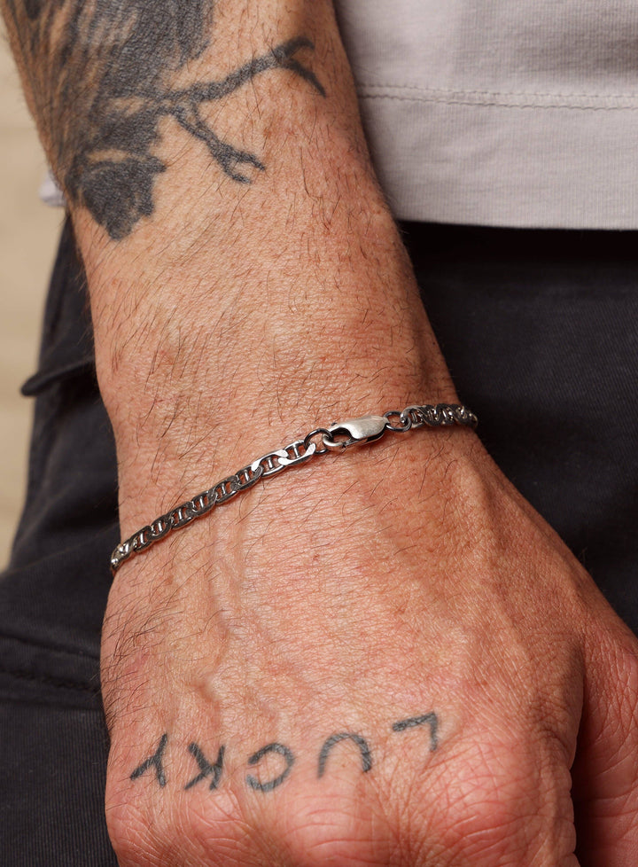 925 Oxidized Sterling Double Anchor Chain Bracelet for Men