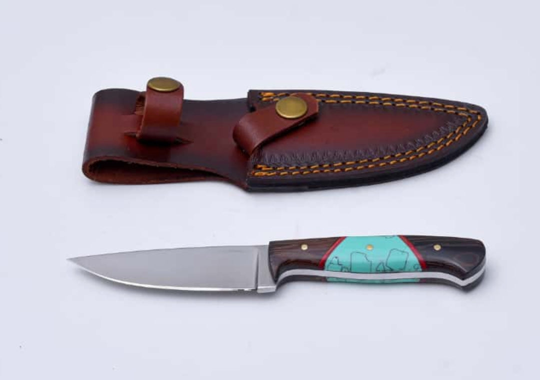 Custom Handmade Pairing Knife w/Leather Sheath