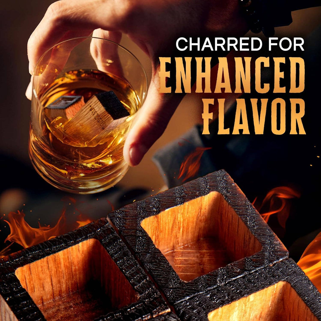 Oaksip Charred Wooden Oak Bourbon and Whiskey Stones Set