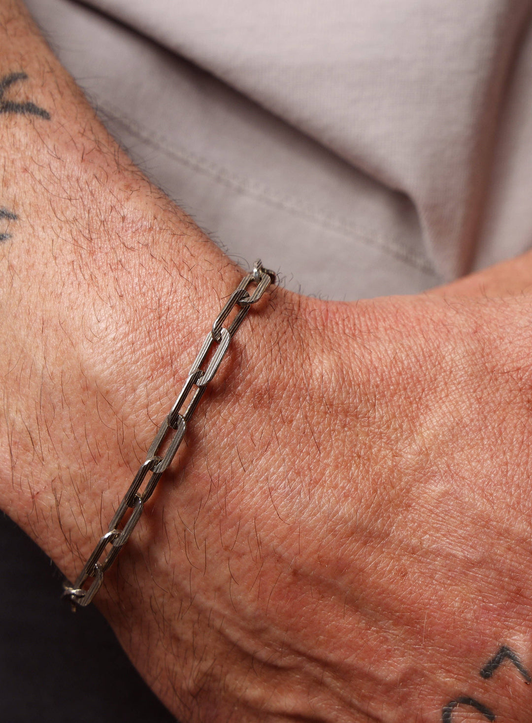 925 Oxidized Sterling Silver Textured Cable Chain with 14k Gold Filled Contrast Clasp Bracelet for Men