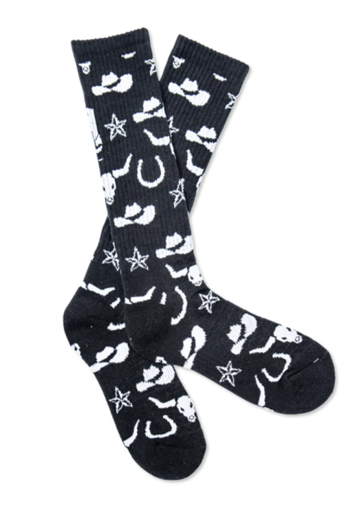 Get Western Black and White Performance Socks