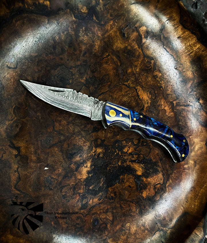 Titan Celestial Damascus Pocket Knife