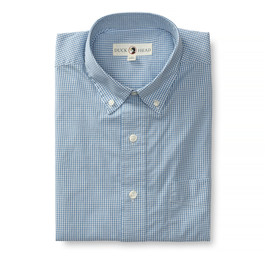 Duck Head LS Poplin Lawrence Micro Gingham Shirt - Lure Blue
