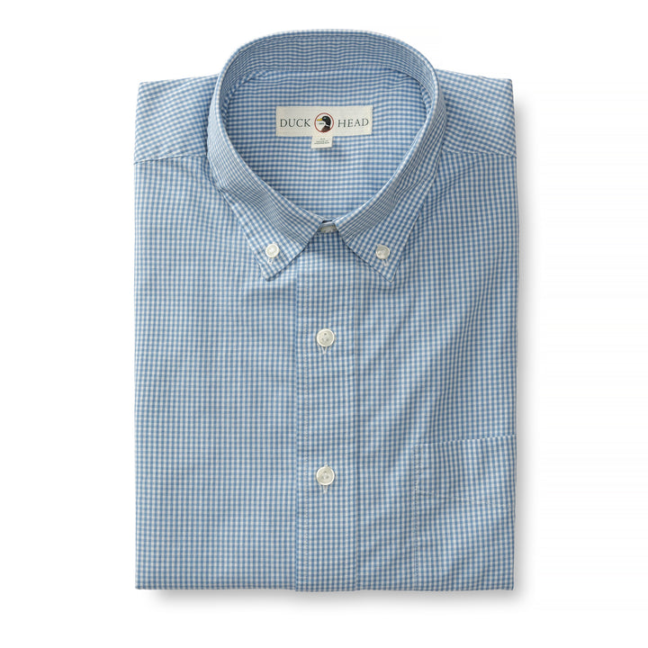 Duck Head LS Poplin Lawrence Micro Gingham Shirt - Lure Blue