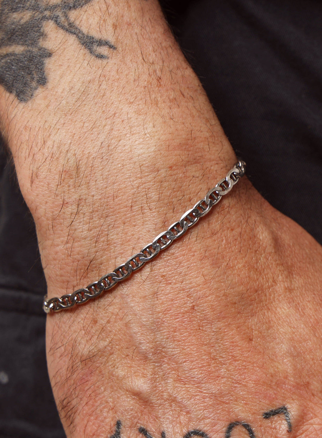 925 Oxidized Sterling Double Anchor Chain Bracelet for Men