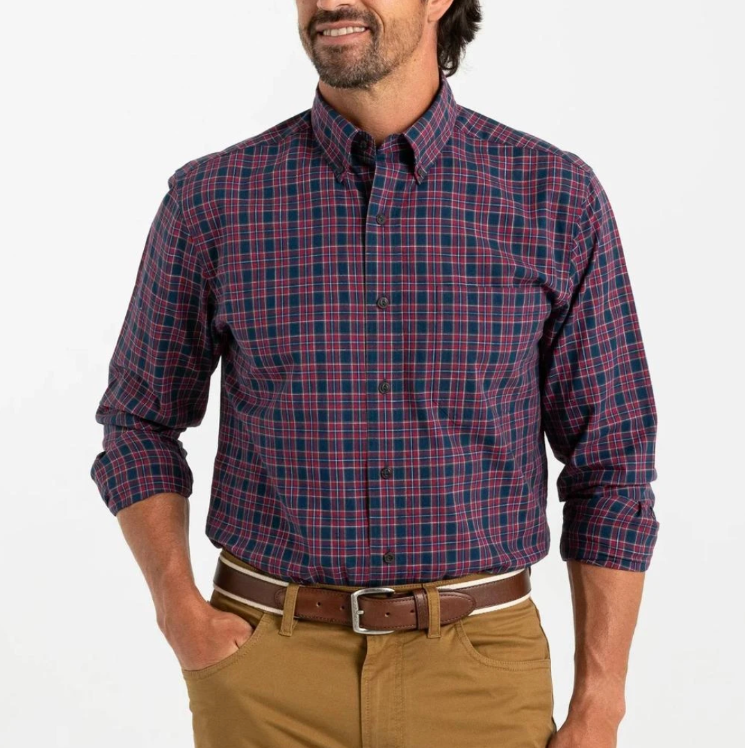 Akins Long Sleeve Cotton Slub Plaid Shirt