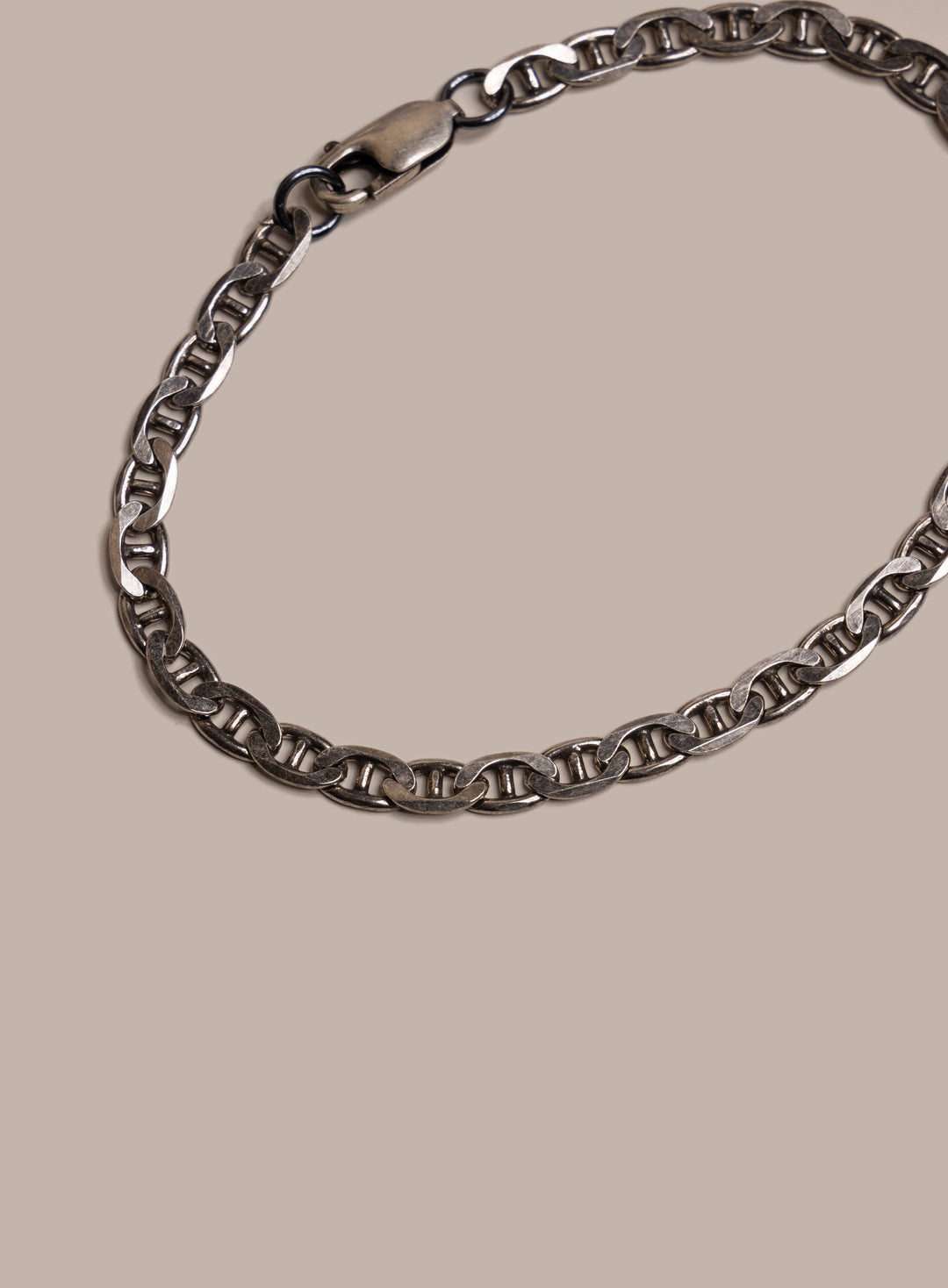 925 Oxidized Sterling Double Anchor Chain Bracelet for Men
