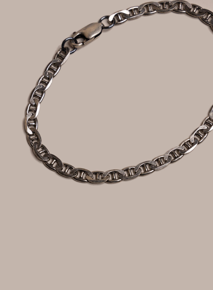925 Oxidized Sterling Double Anchor Chain Bracelet for Men