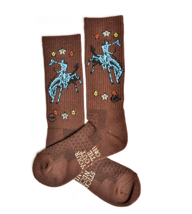 Fringe Long Live Brown Western Cowboy Performance Socks