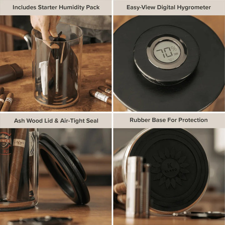 Cylinder Humidor - Glass Jar &amp; Ashwood Lid