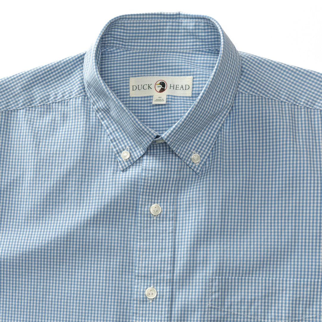 Duck Head LS Poplin Lawrence Micro Gingham Shirt - Lure Blue