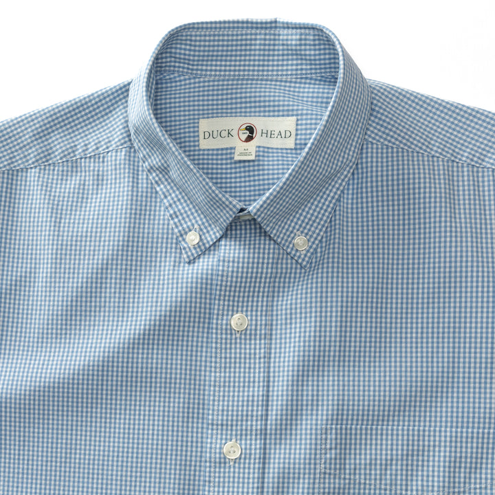 Duck Head LS Poplin Lawrence Micro Gingham Shirt - Lure Blue