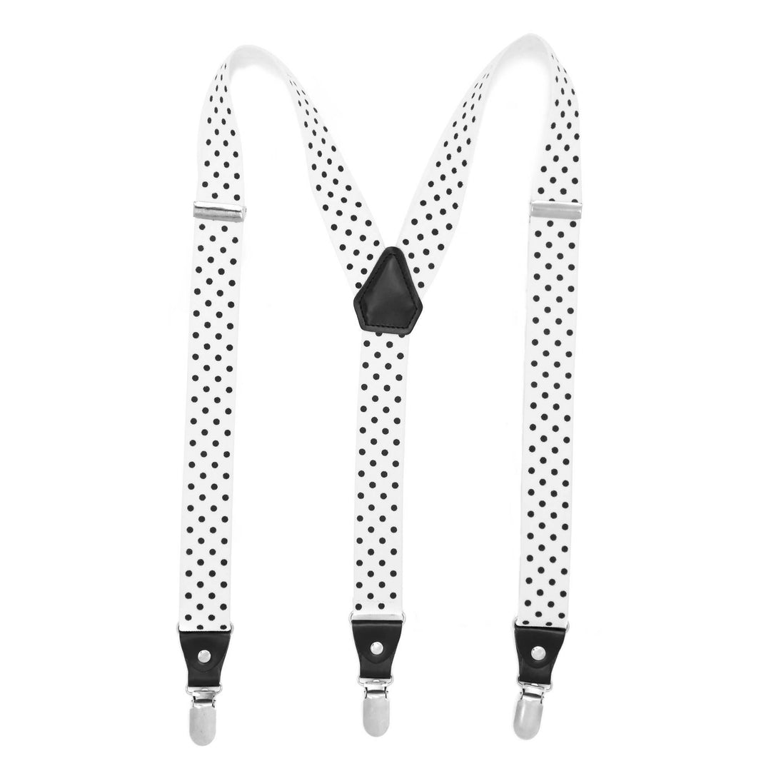 White with Black Dot Unisex Clip On Suspenders