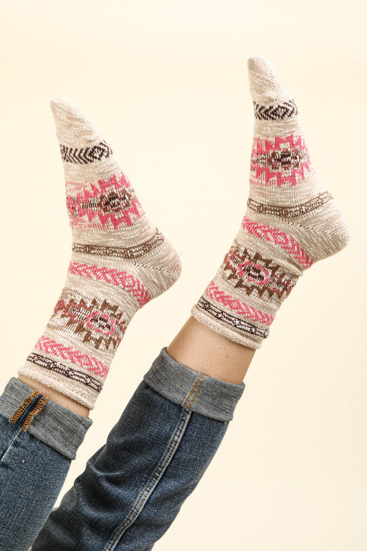 SC10019C-Aztec Graphic Cozy Crew Socks