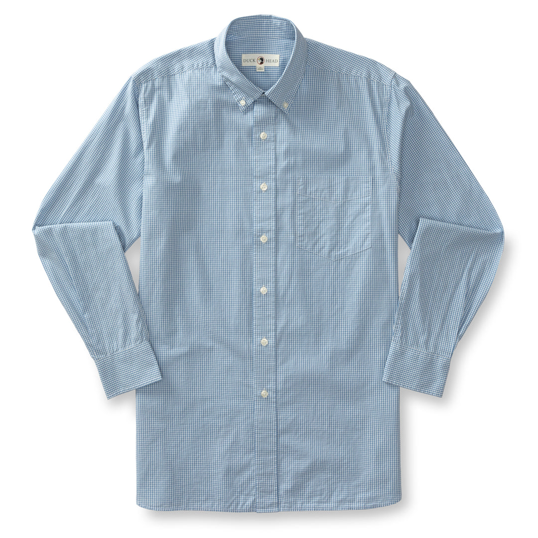 Duck Head LS Poplin Lawrence Micro Gingham Shirt - Lure Blue