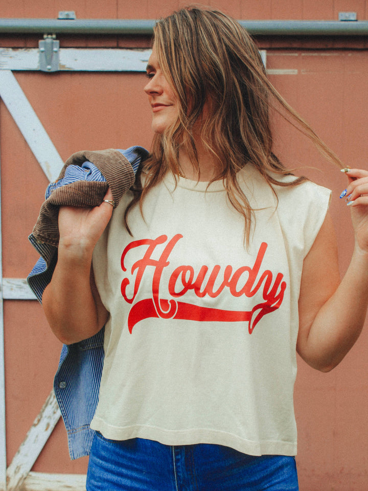 Howdy, Western Vintage Cropped Muscle Tank