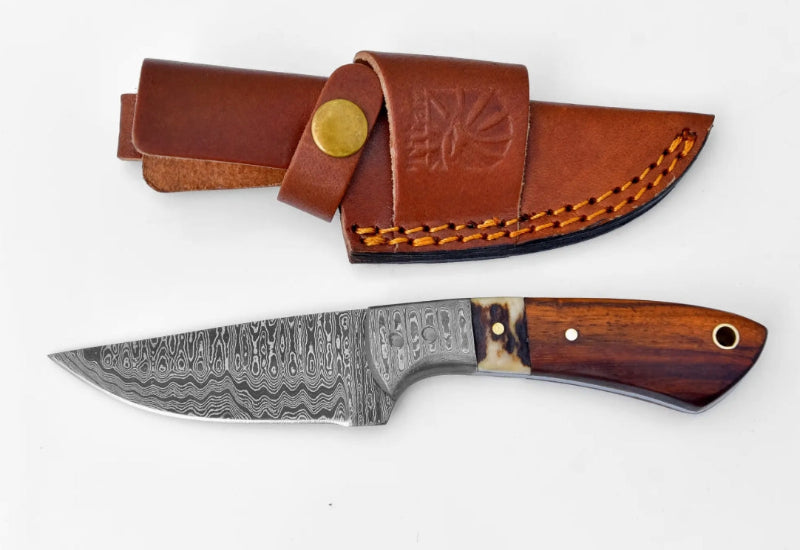 Damascus Steel Timberline Stag Horn EDC Knife