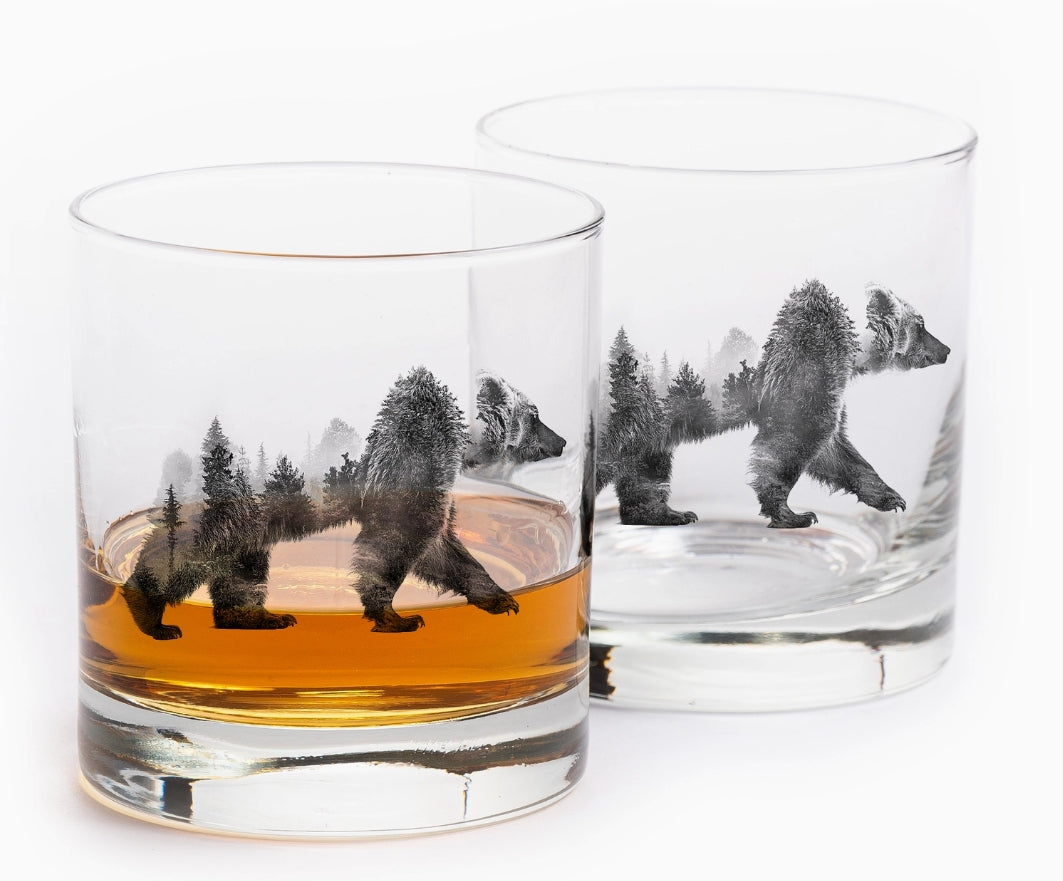 Double Exposure Bear Whiskey Glass