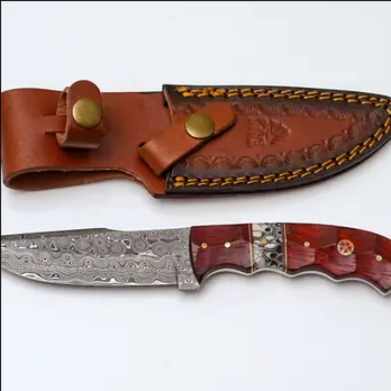 Titan Handmade Damascus Steel Fixed Blade Knife with Red Diamond 