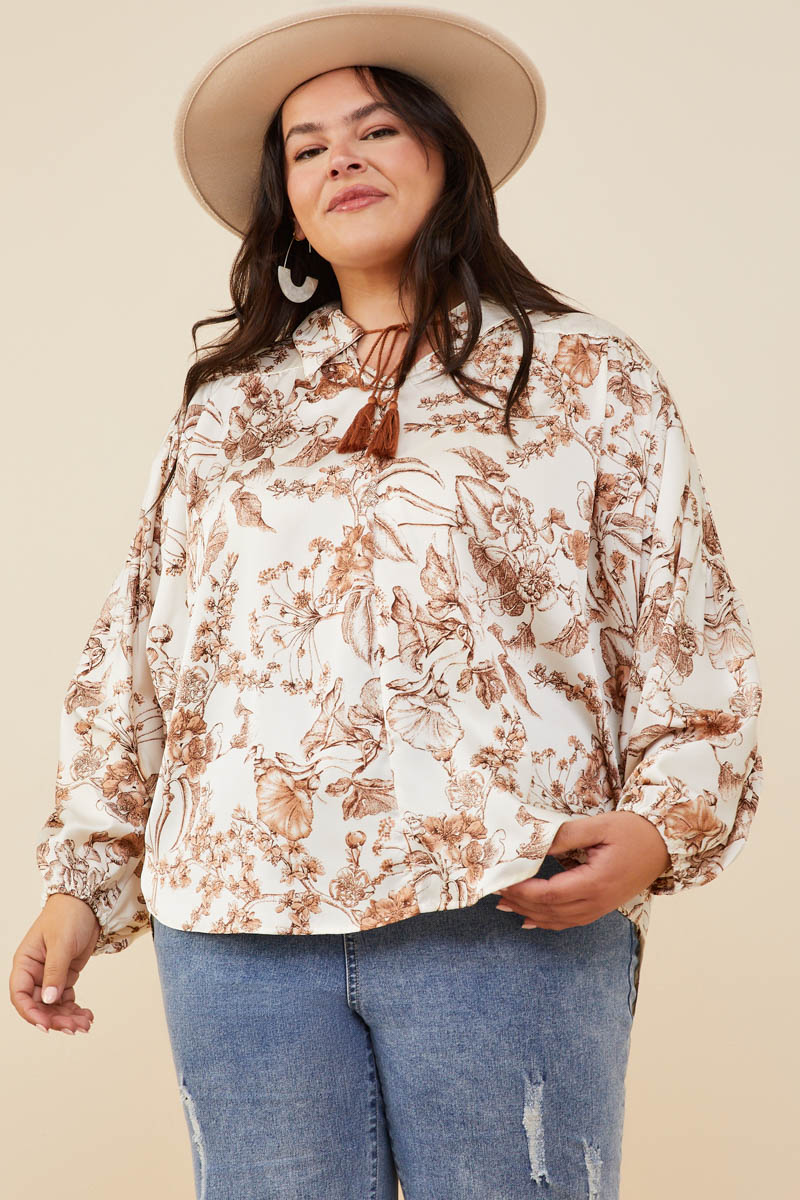 Hayden Tassel Tie Top - Brown/Cream