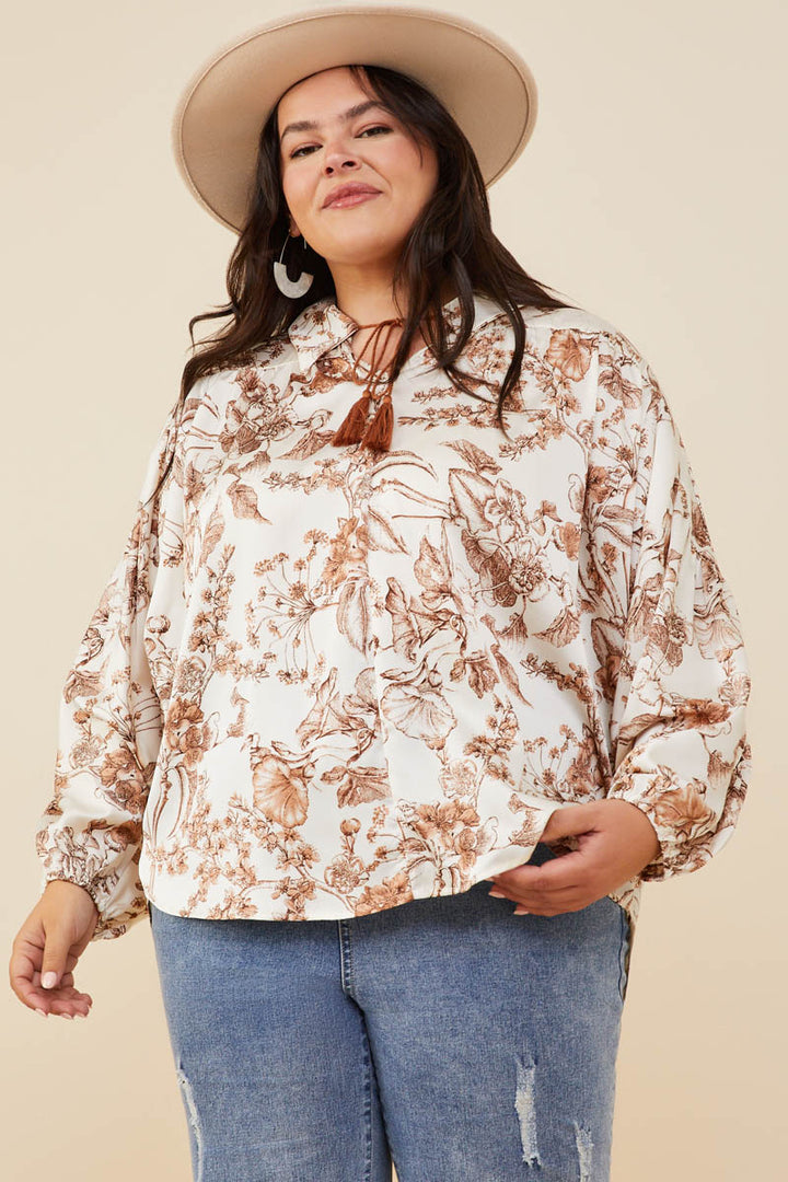 Hayden Tassel Tie Top - Brown/Cream
