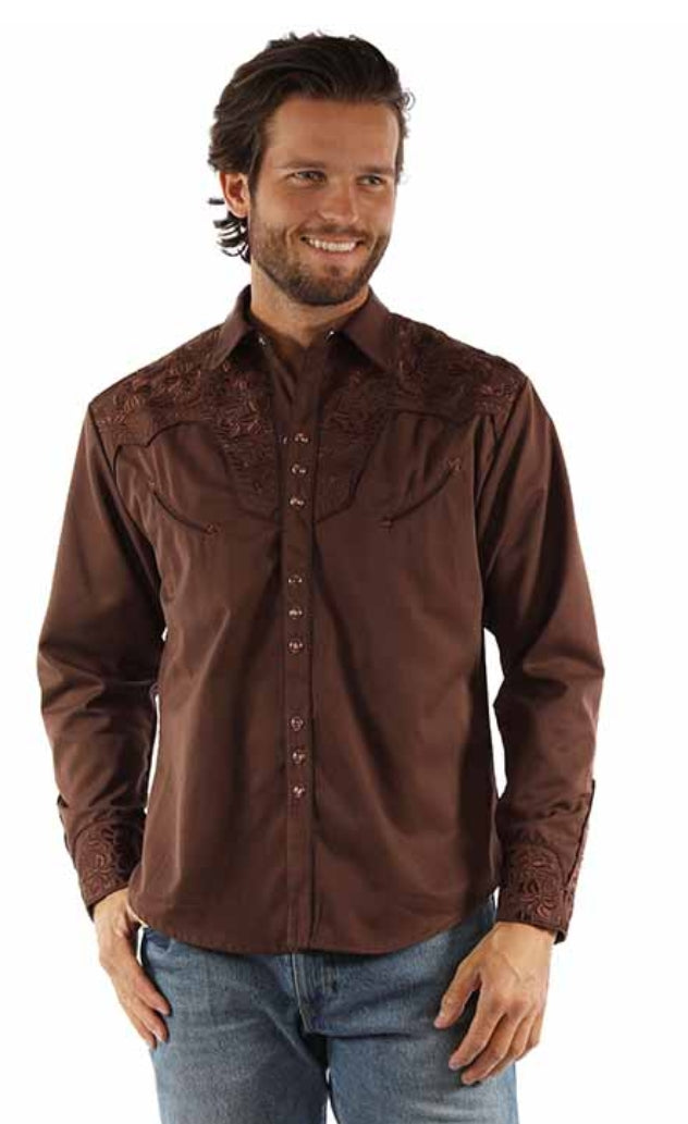 Scully Western Floral Tooled Embroidery Shirt