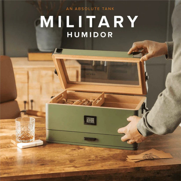 Military Glass Top Humidor 