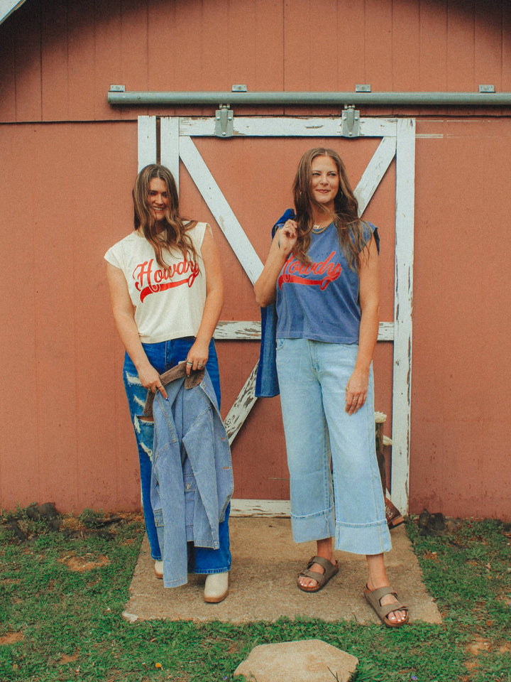 Howdy, Western Vintage Cropped Muscle Tank