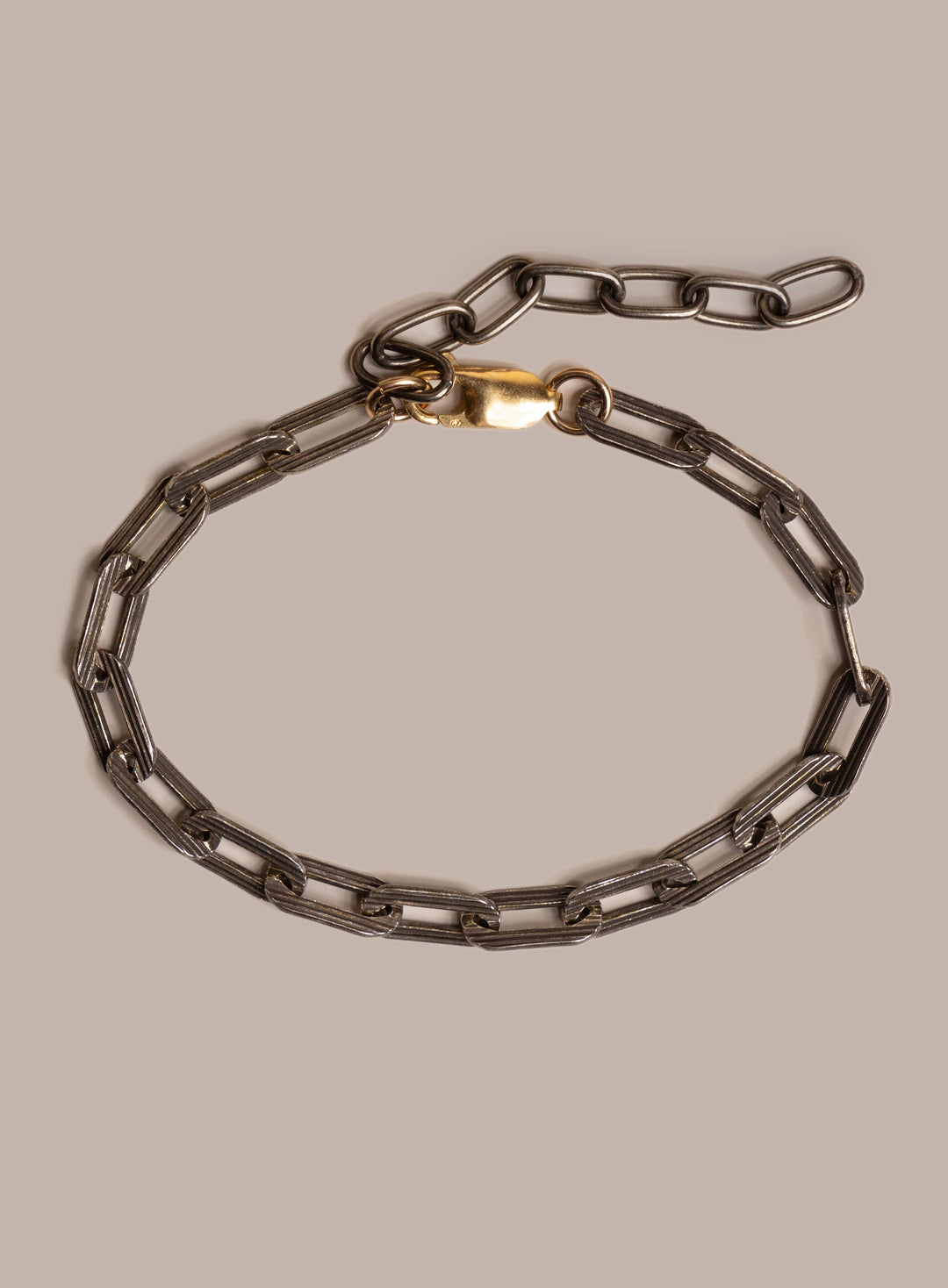 925 Oxidized Sterling Silver Textured Cable Chain with 14k Gold Filled Contrast Clasp Bracelet for Men