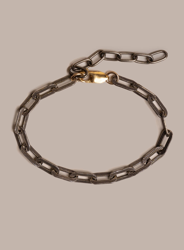 925 Oxidized Sterling Silver Textured Cable Chain with 14k Gold Filled Contrast Clasp Bracelet for Men