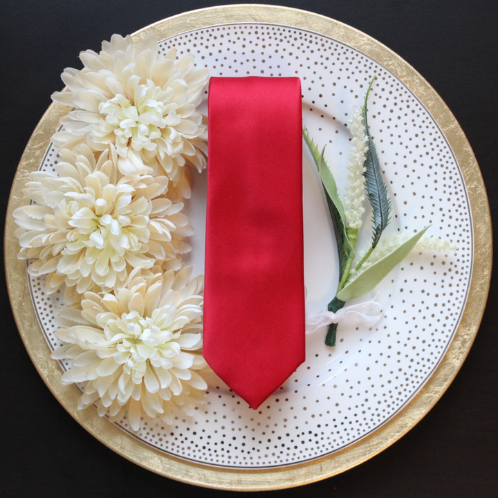 Scarlet Red Satin Skinny Tie