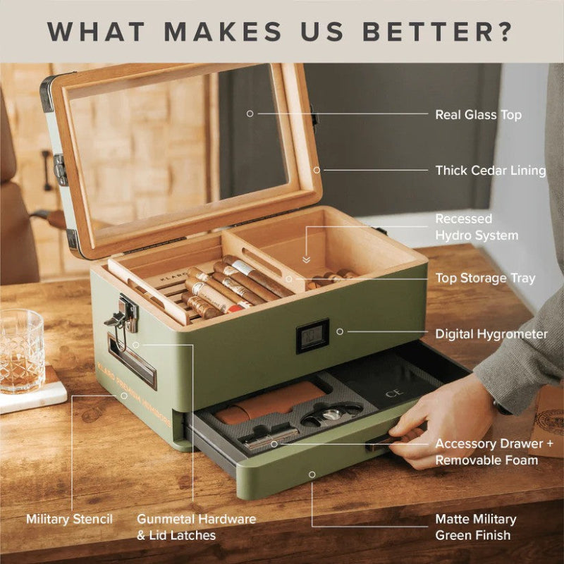 Military Glass Top Humidor 