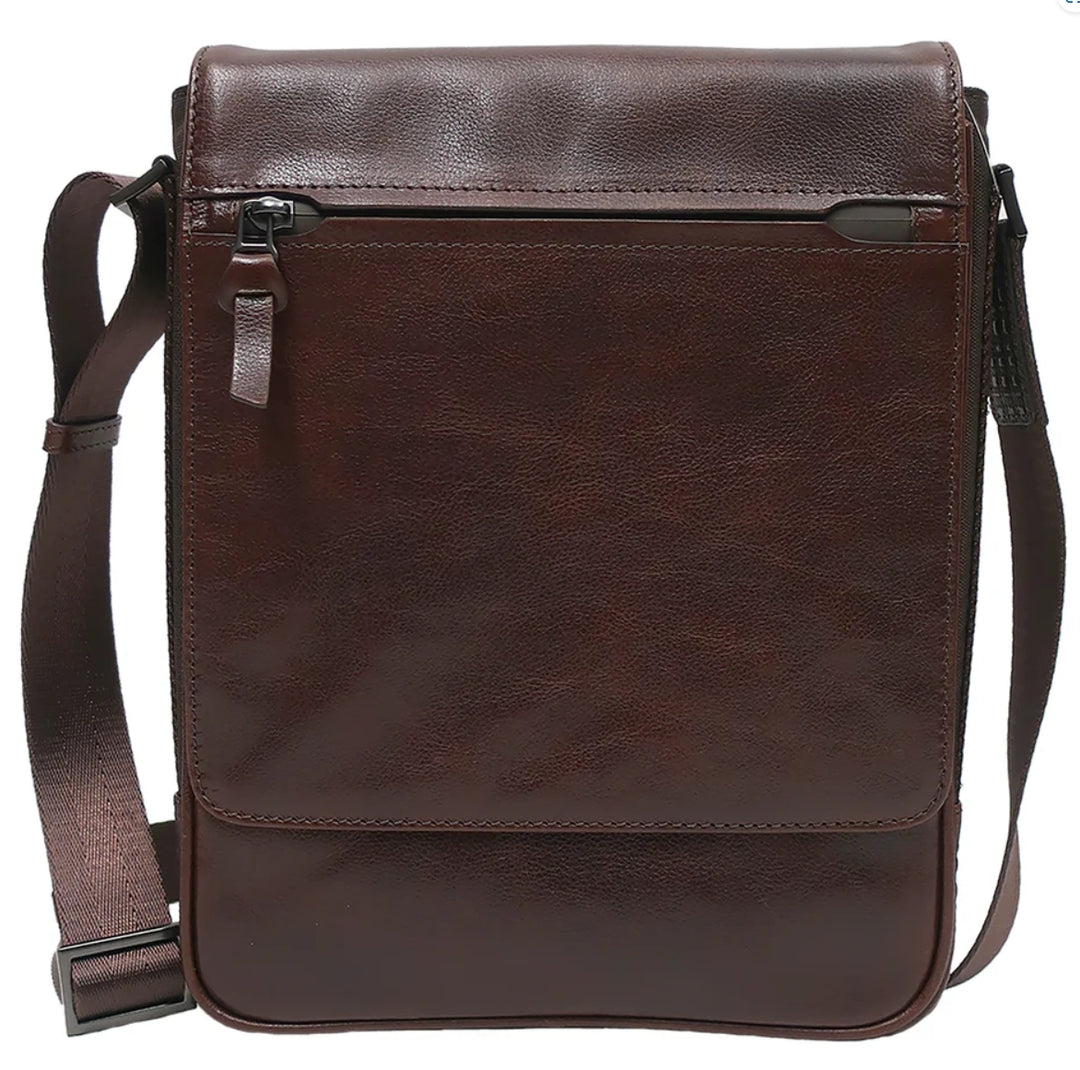 Garth Coated Zipper Leather Cross Bag