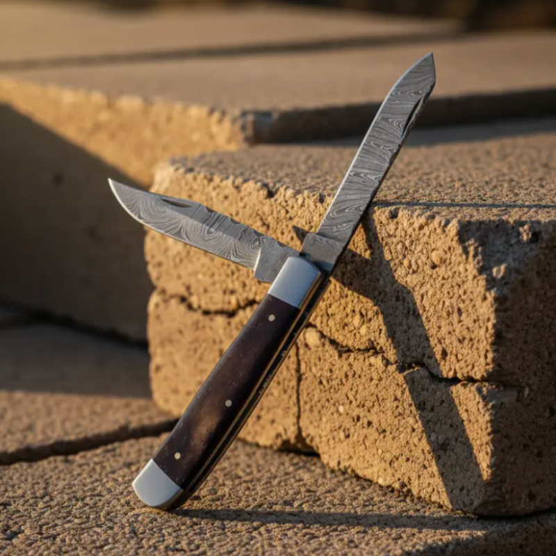 Titan Damascus Dual-Blade Folding Knife