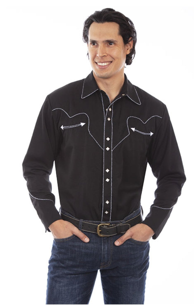 Scully Western Long Sleeve Snap Shirt w/Candy Cane Piping